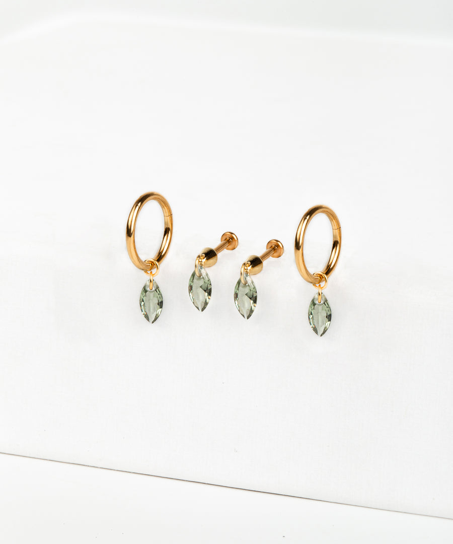 Green Tourmaline Dangled Marquise Stud