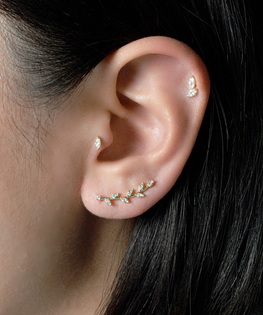 Paved Delicate Leaf Ear Cuff