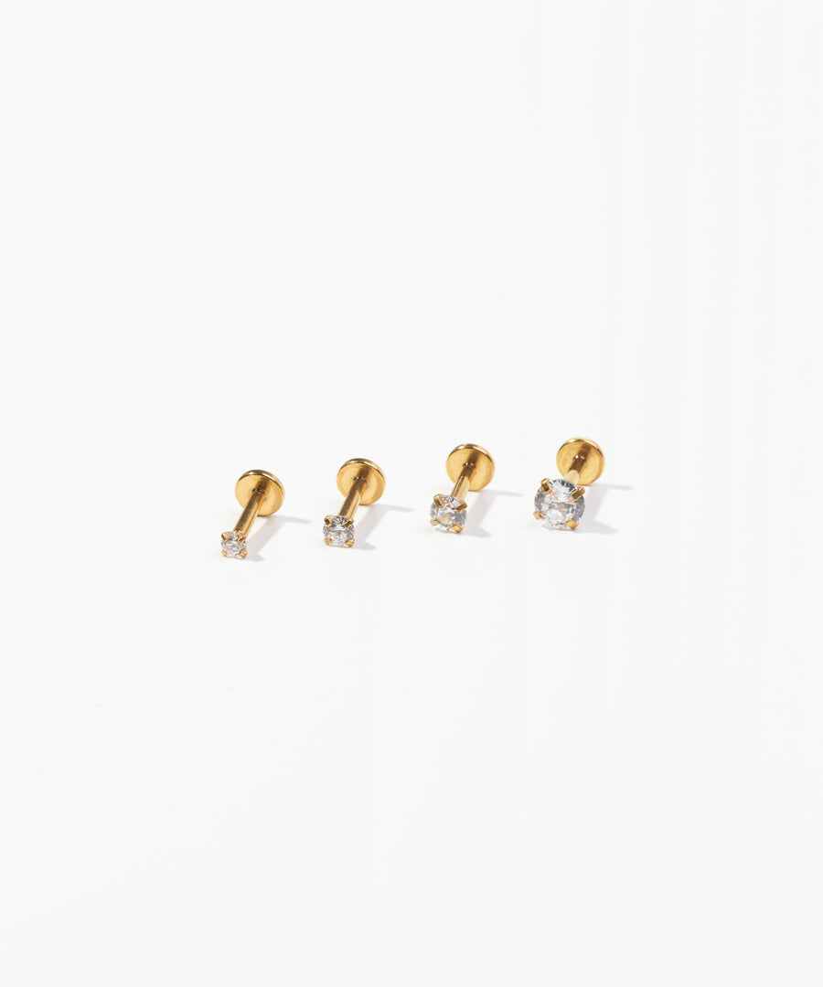 Tiny Stone Internally Threaded Earring Gold