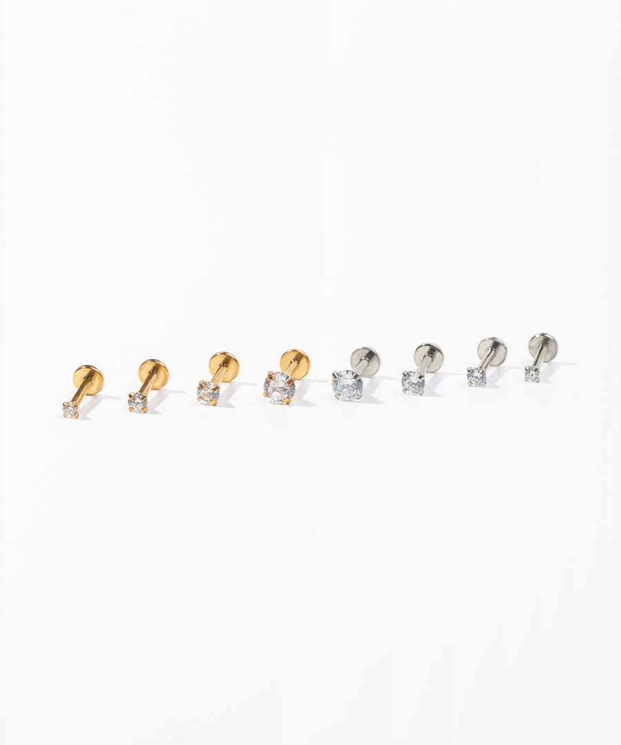 Tiny Stone Internally Threaded Earring Gold