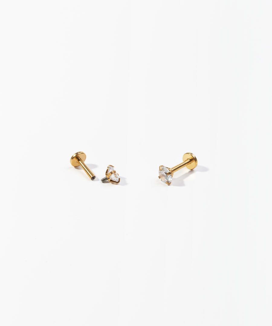 Tiny Stone Internally Threaded Earring Gold