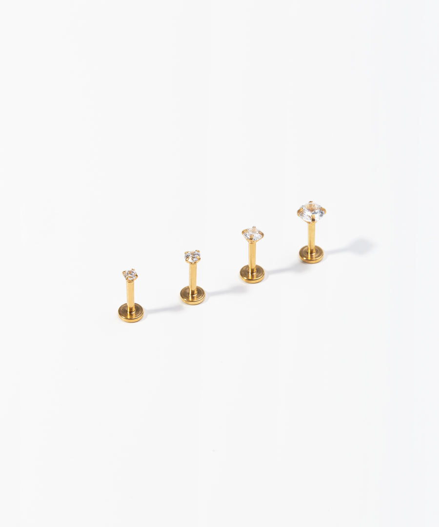 Tiny Stone Internally Threaded Earring Gold