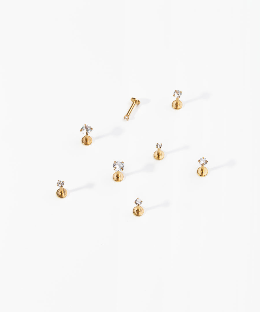 Tiny Stone Internally Threaded Earring Gold