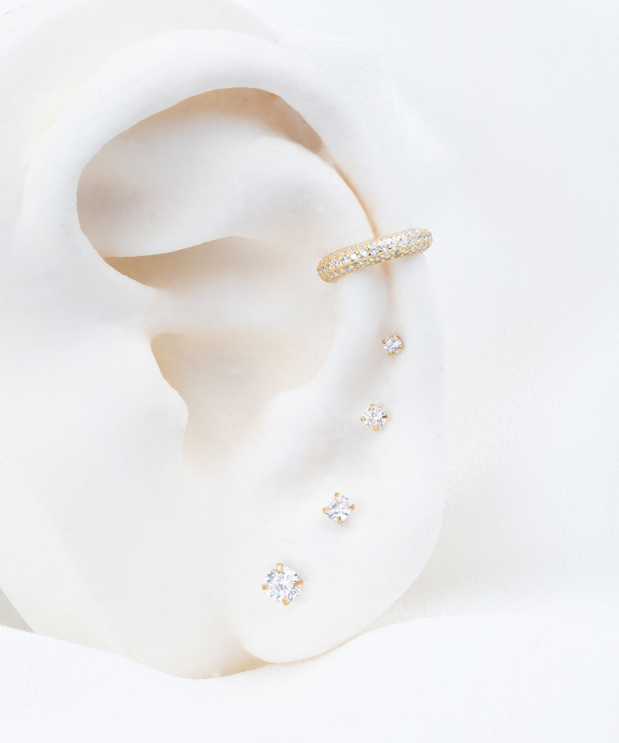 Tiny Stone Internally Threaded Earring Gold