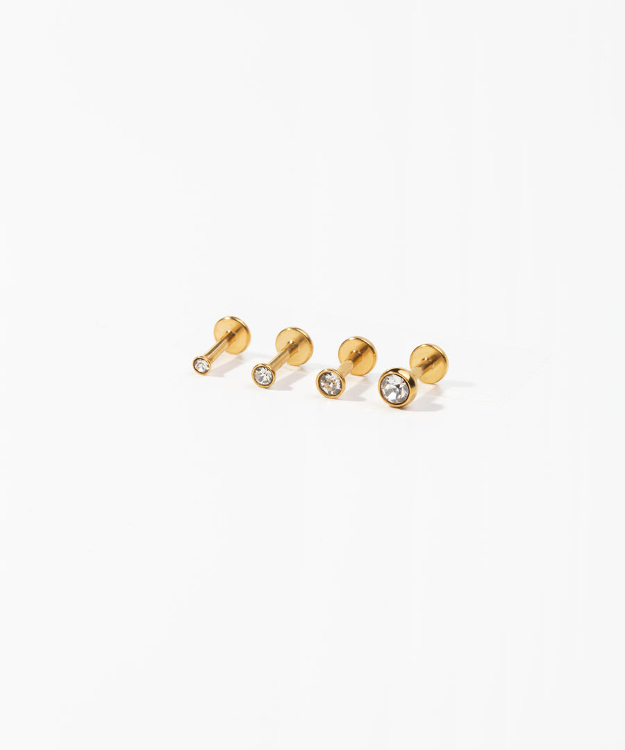 Bezel CZ Internally Threaded Earring Gold