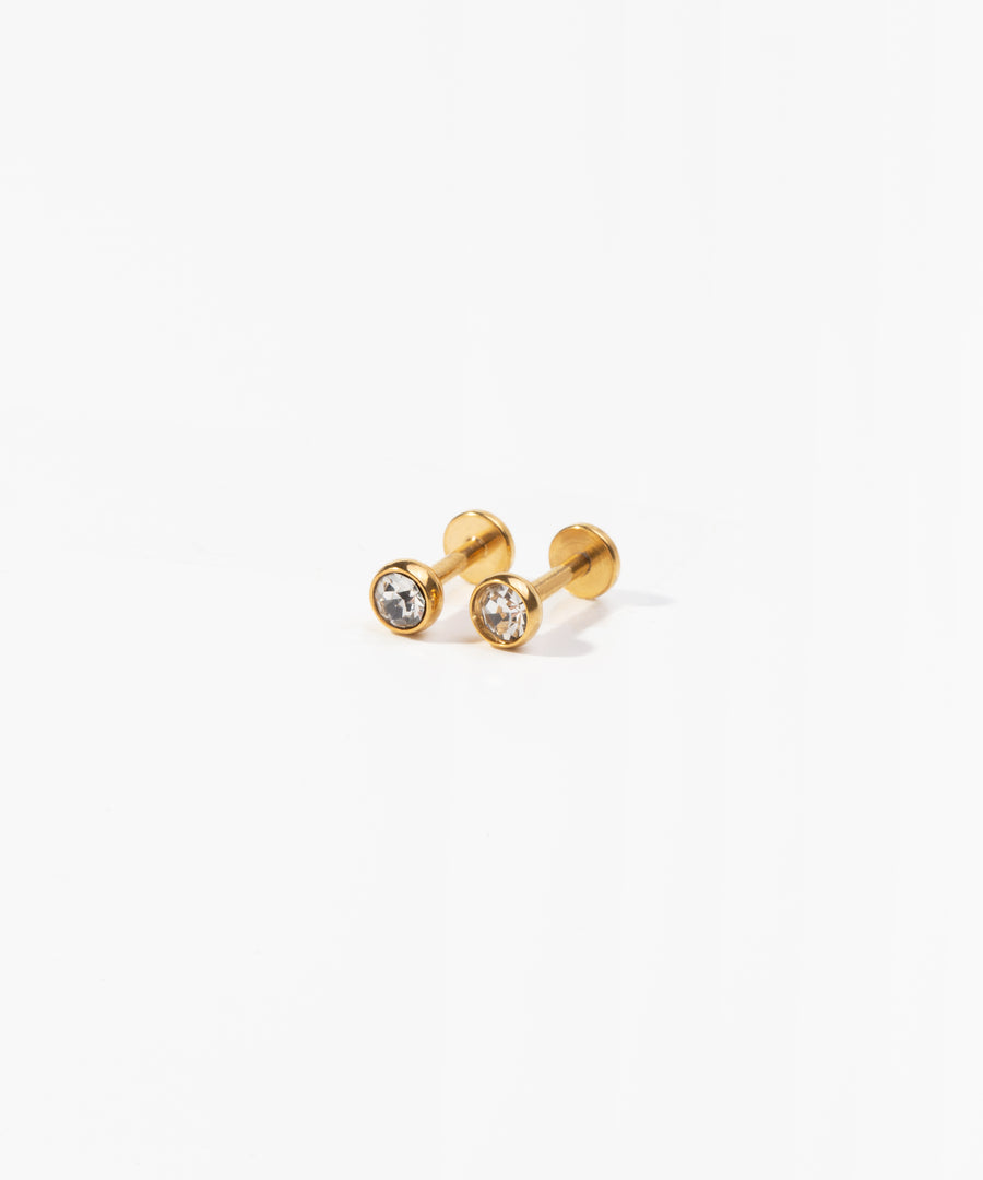 Bezel CZ Internally Threaded Earring Gold