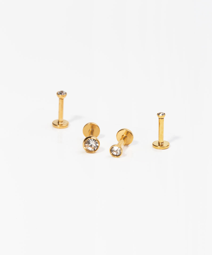 Bezel CZ Internally Threaded Earring Gold