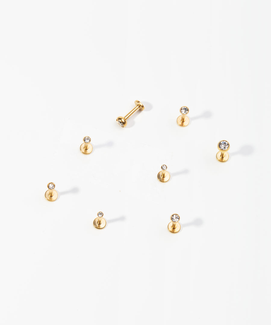 Bezel CZ Internally Threaded Earring Gold