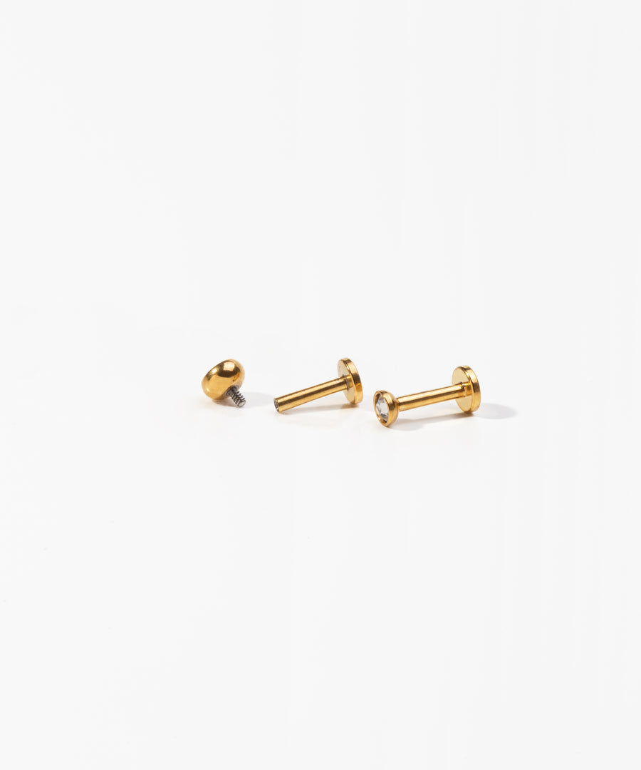 Bezel CZ Internally Threaded Earring Gold