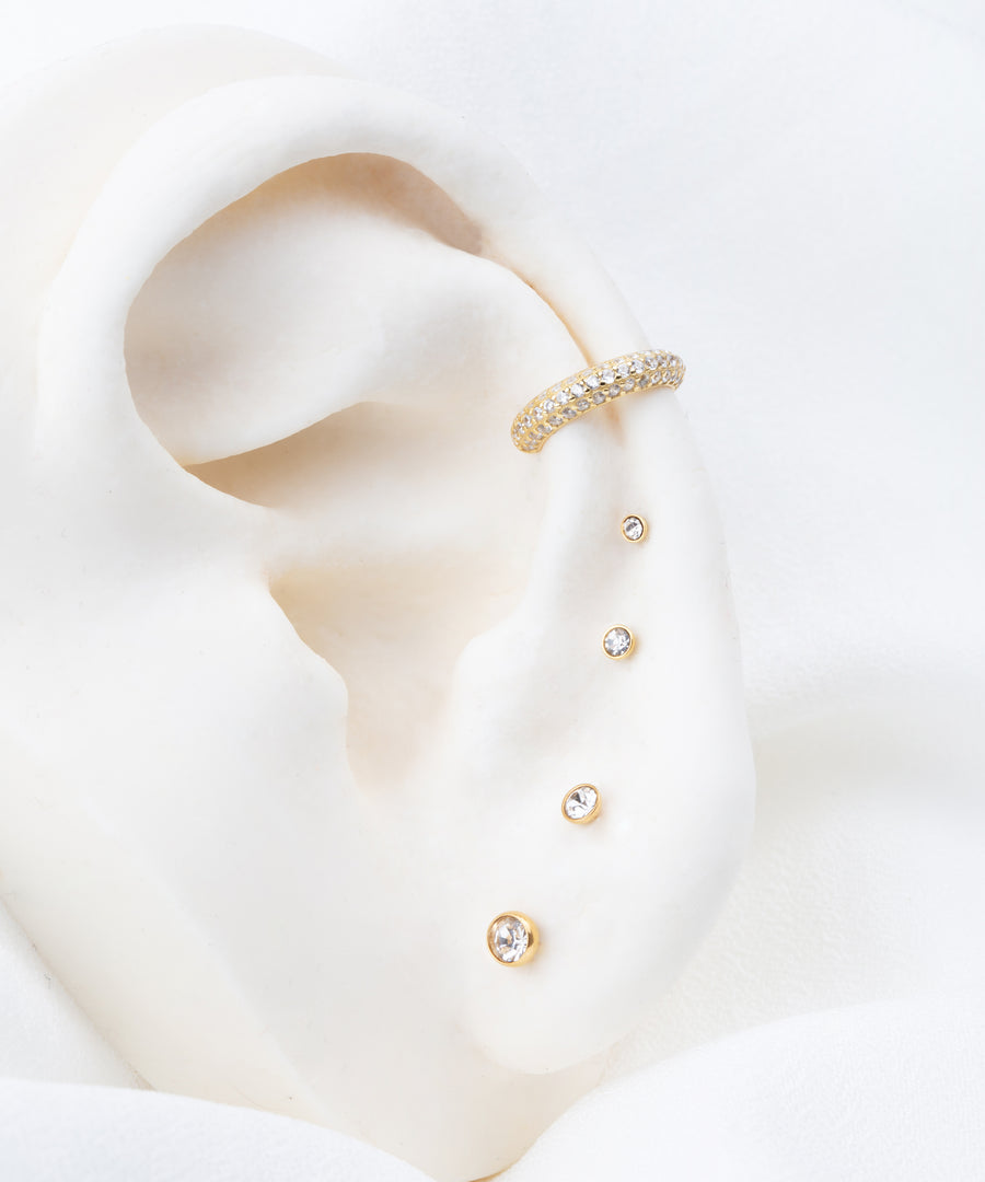 Bezel CZ Internally Threaded Earring Gold