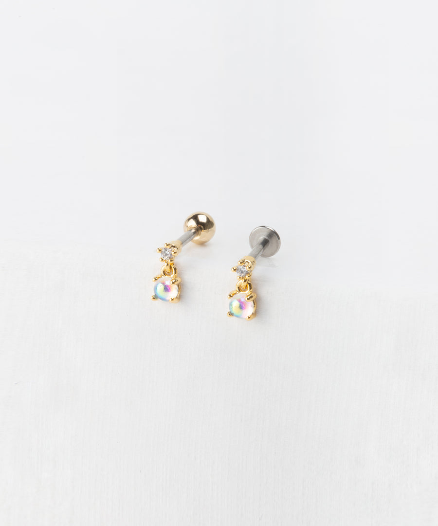 Dangled Rainbow Moonstone Stud