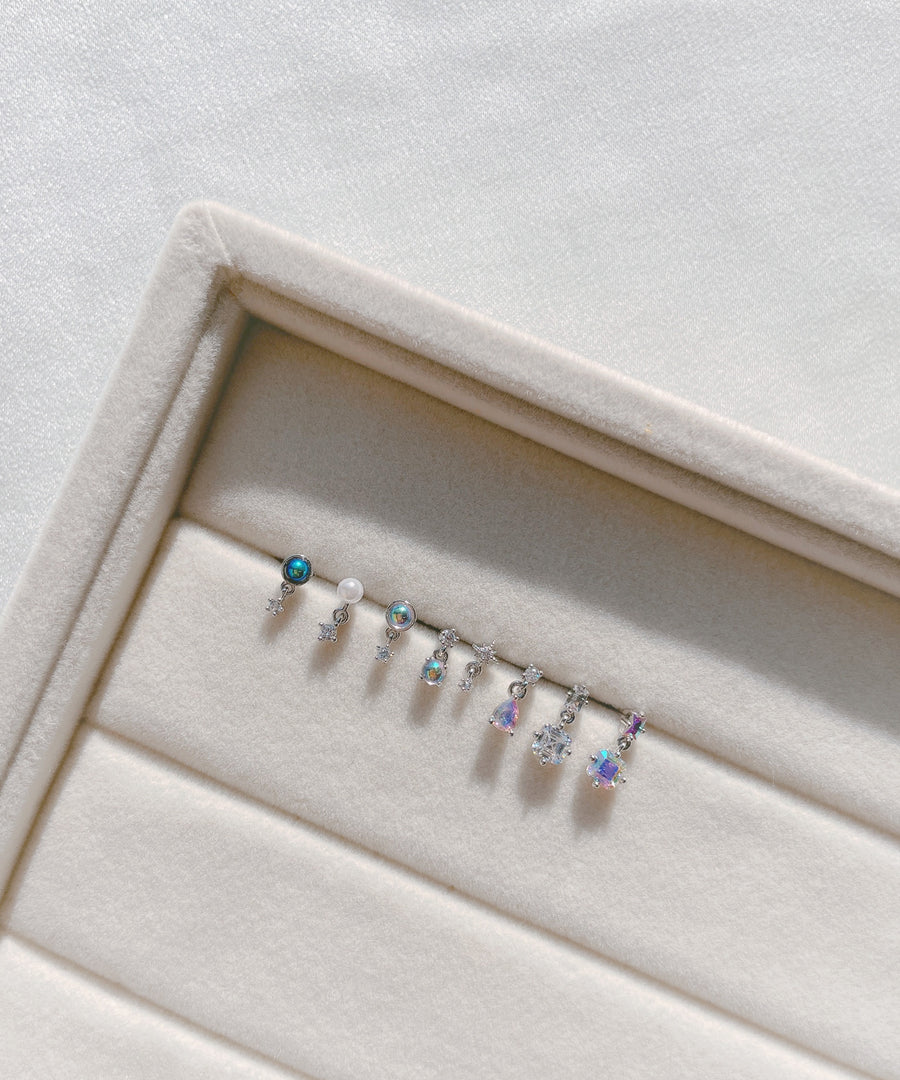 Dangled Rainbow Moonstone Stud