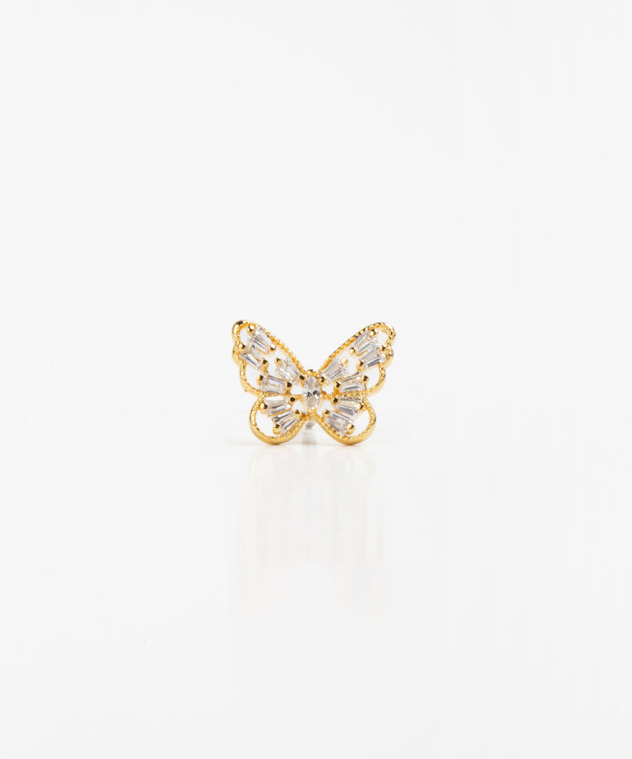 Paved Baguette Butterfly Stud