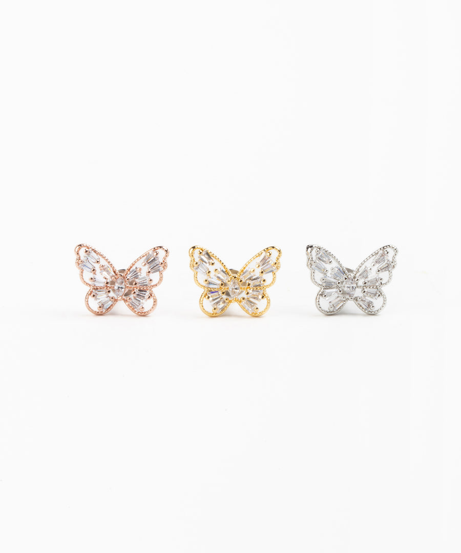 Paved Baguette Butterfly Stud