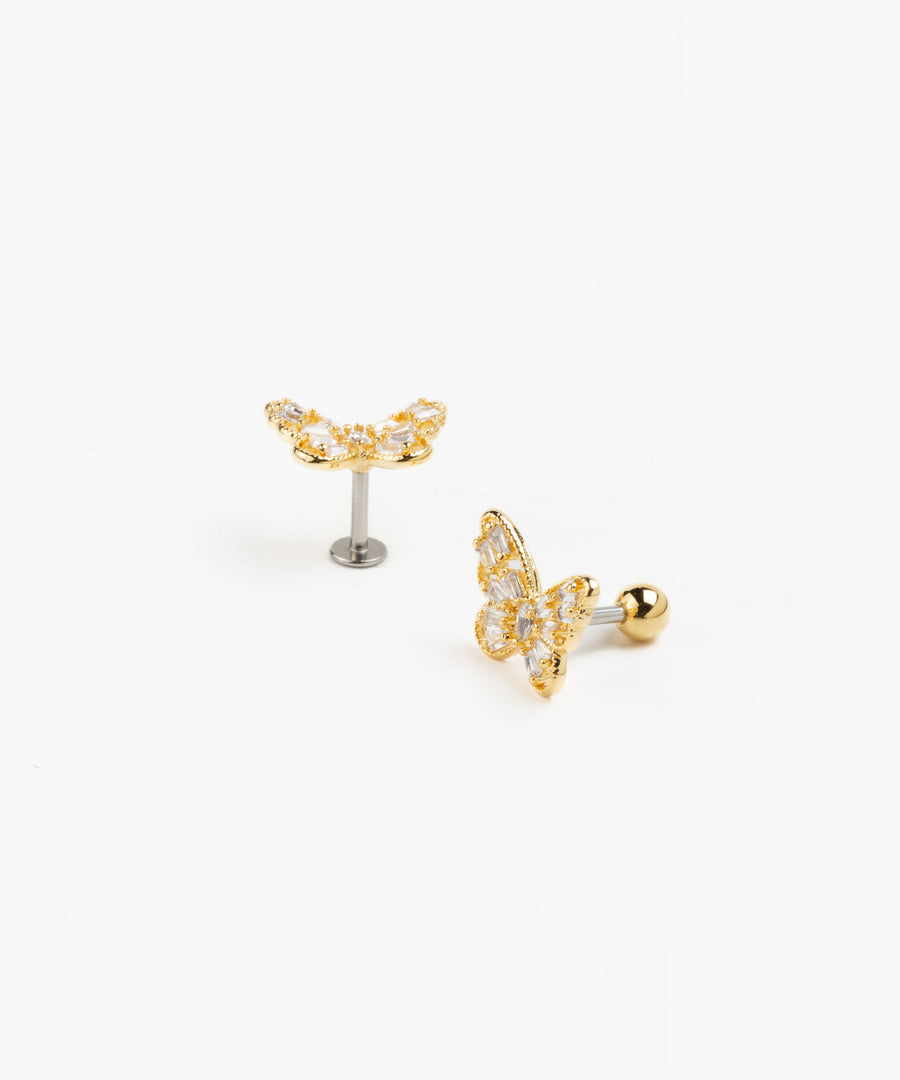 Paved Baguette Butterfly Stud