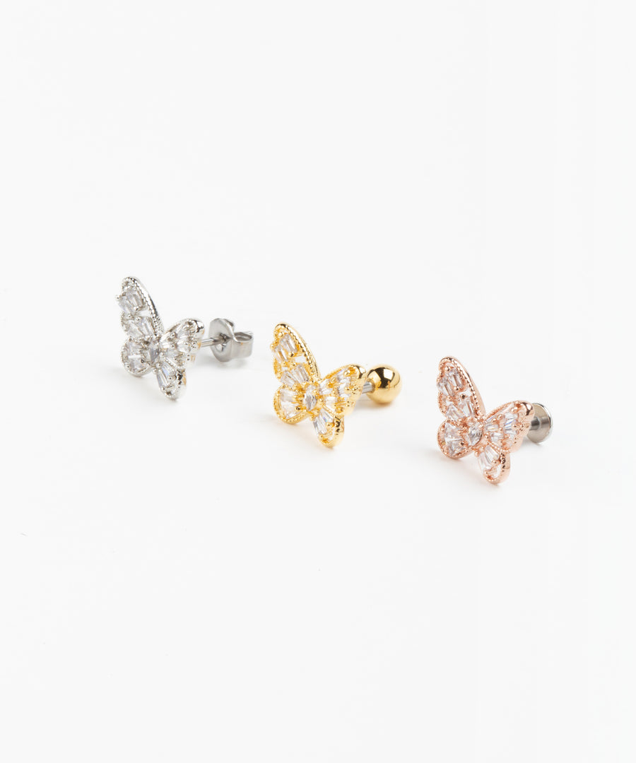 Paved Baguette Butterfly Stud