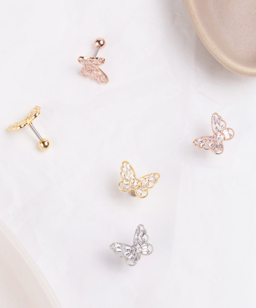 Paved Baguette Butterfly Stud