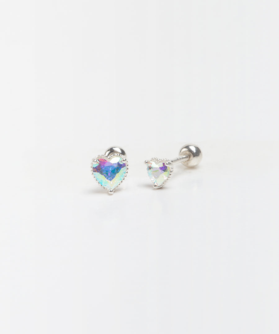 Rainbow Stone Heart Shaped Stud