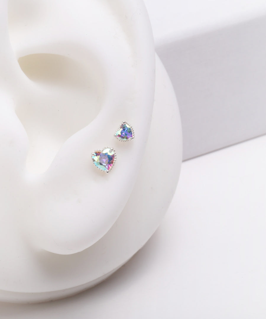 Rainbow Stone Heart Shaped Stud